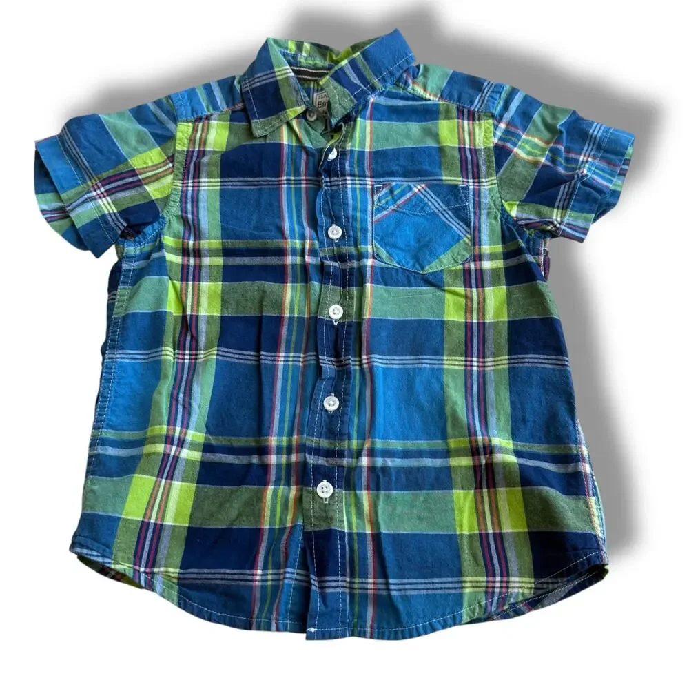 5/$35 ‎    The Children's Place Boys Plaid Shirt - Blue/Green - XS
